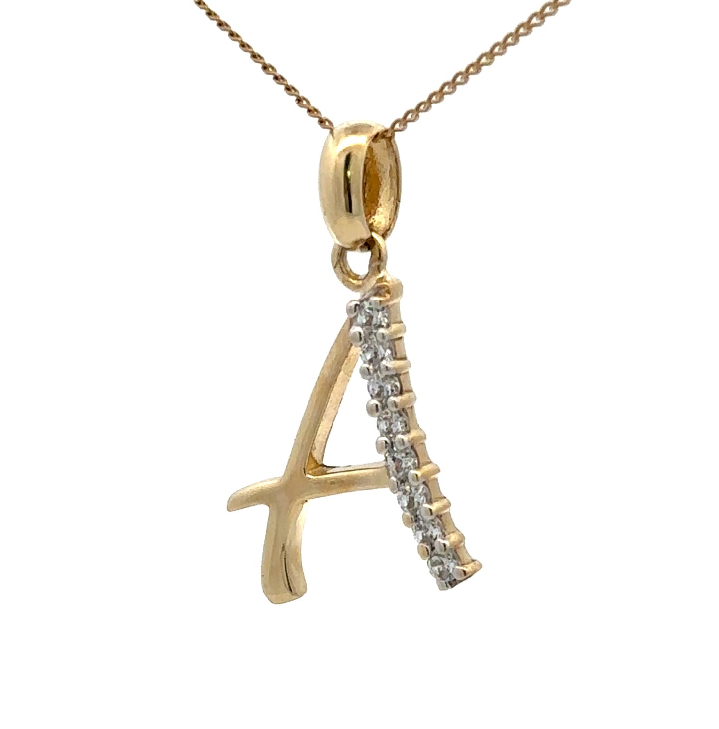 9Ct Yellow Gold Diamond Simulant 'A' Initial Pendant