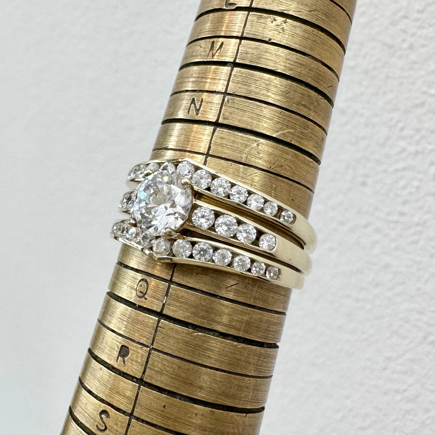 9Ct Yellow Gold 1.5 Carat TW Diamond Simulant Bridal Ring Set Sz O 1/2