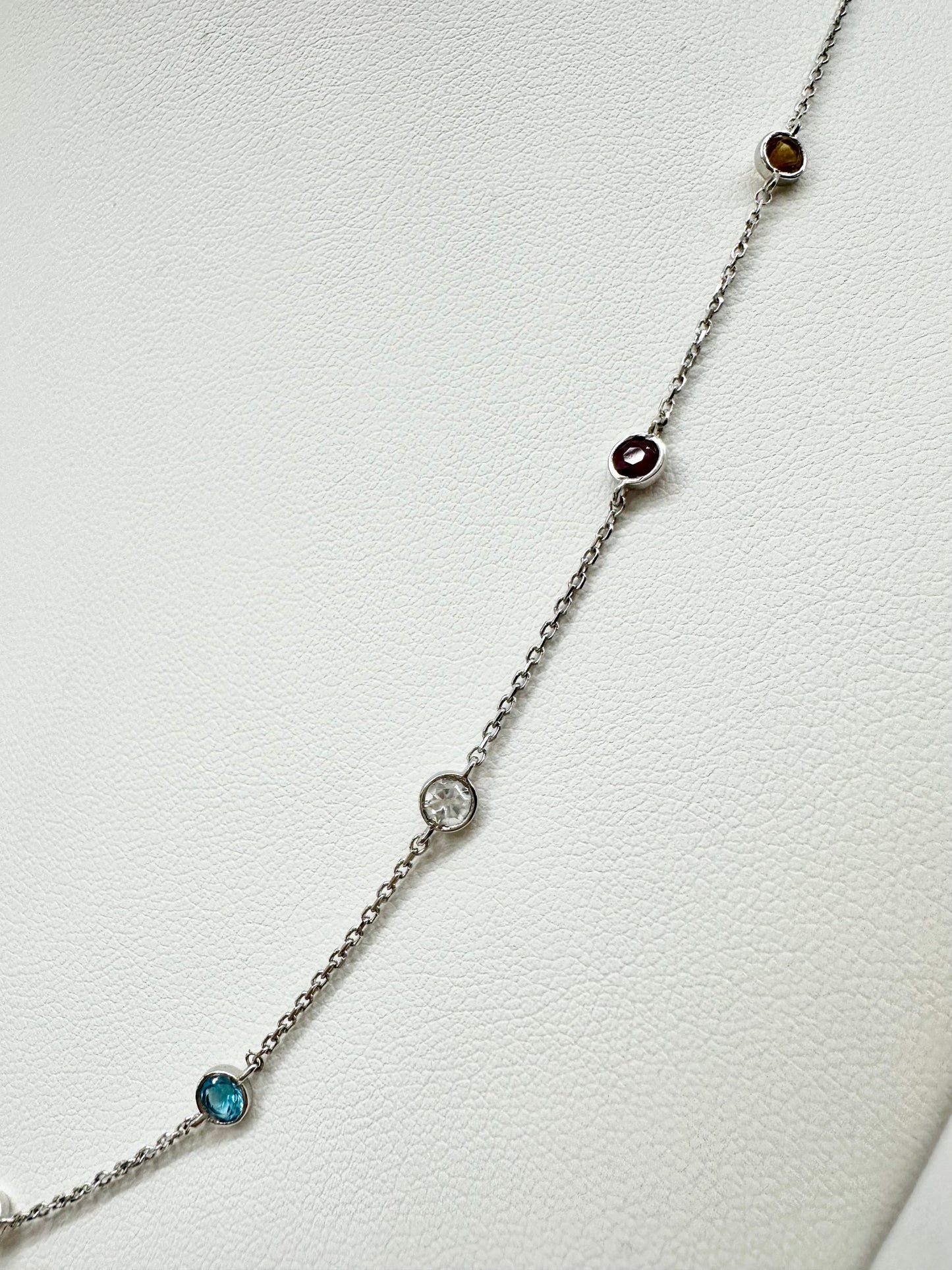 14Ct White Gold Multi-Gemstone Trace Necklace 50cm