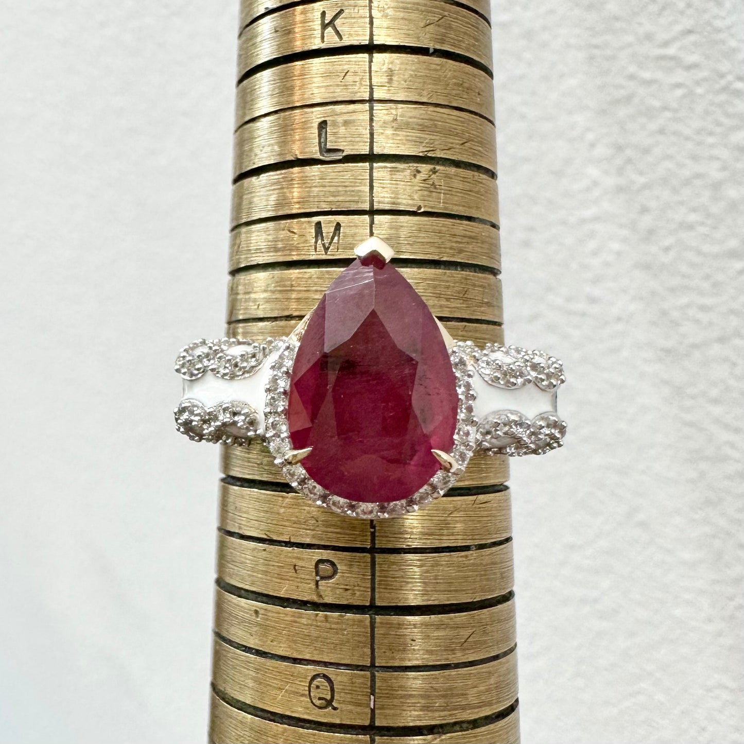 9Ct Yellow Gold Pink Tourmaline & Diamond Simulant Ring Sz N 1/2