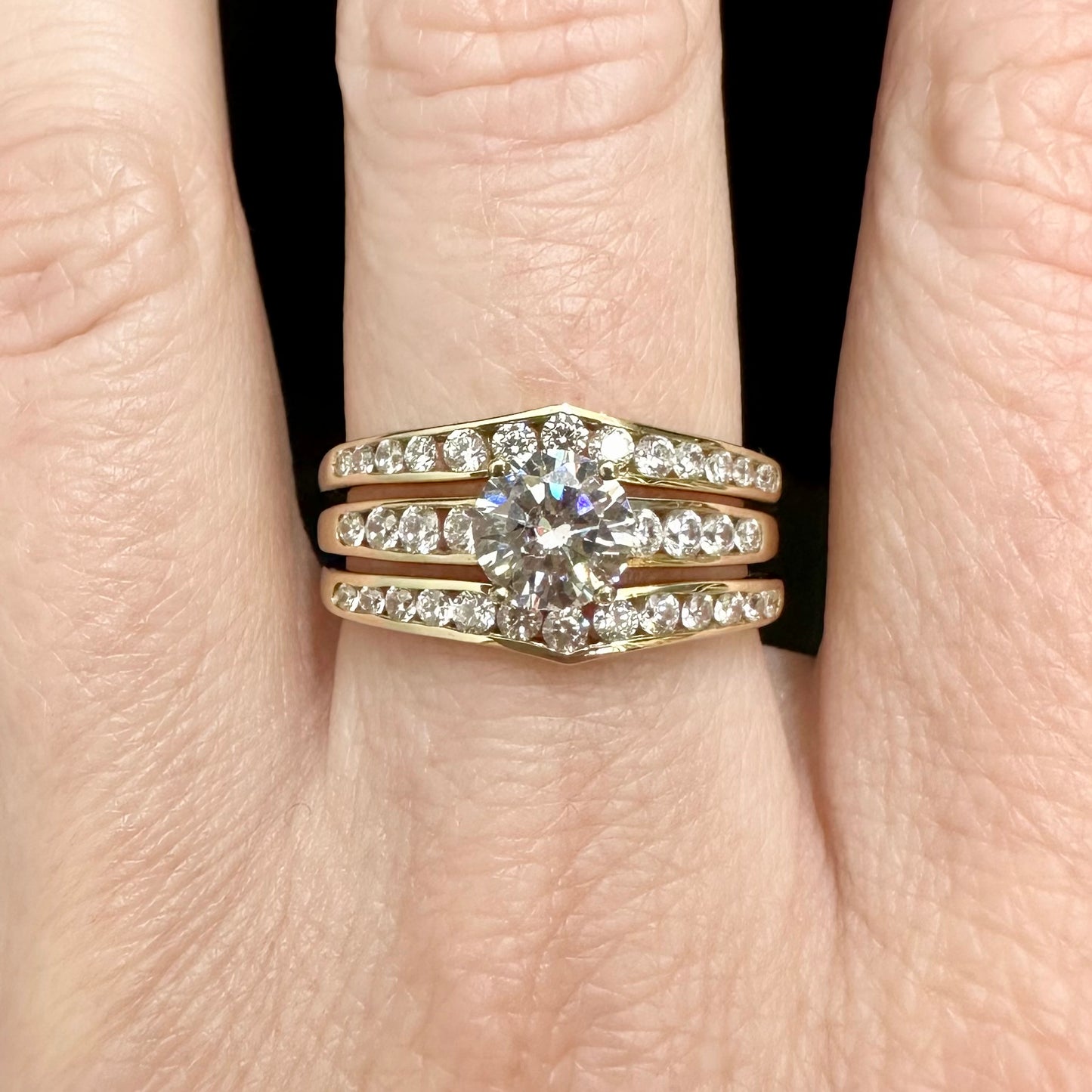 9Ct Yellow Gold 1.5 Carat TW Diamond Simulant Bridal Ring Set Sz O 1/2