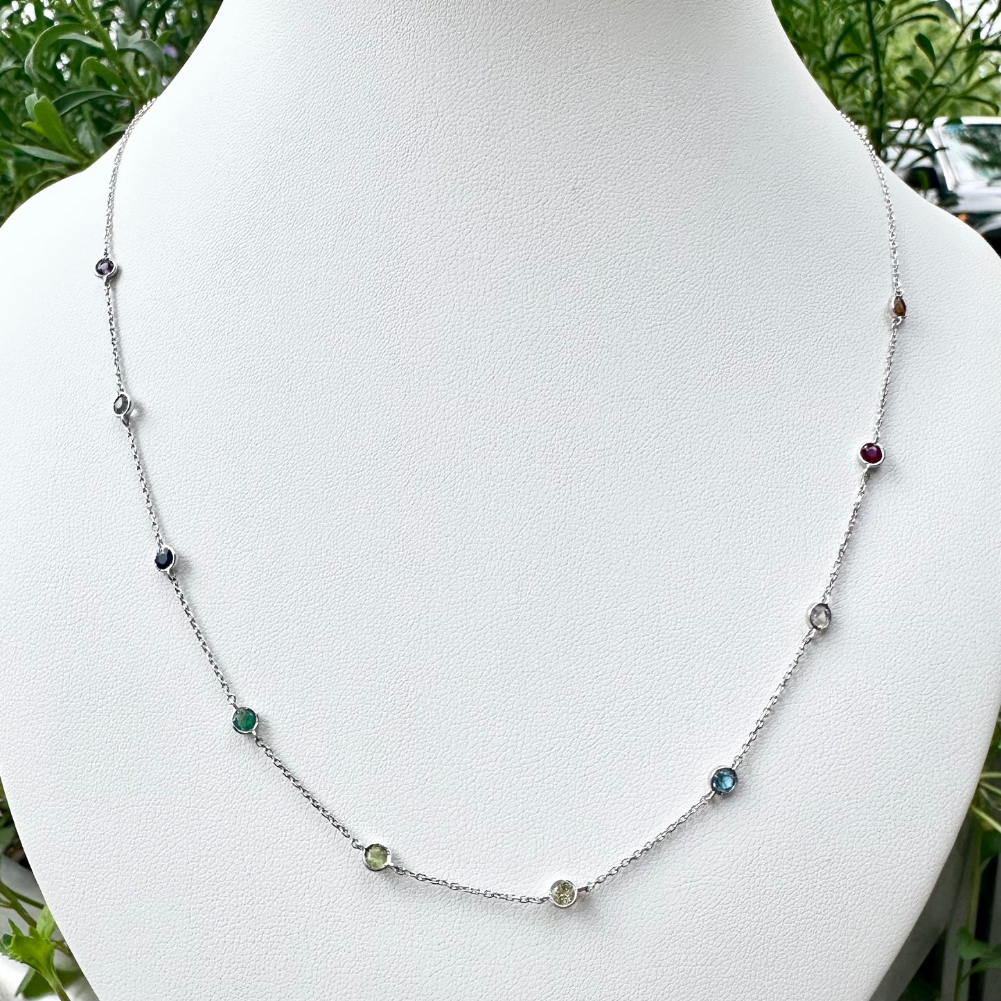 14Ct White Gold Multi-Gemstone Trace Necklace 50cm