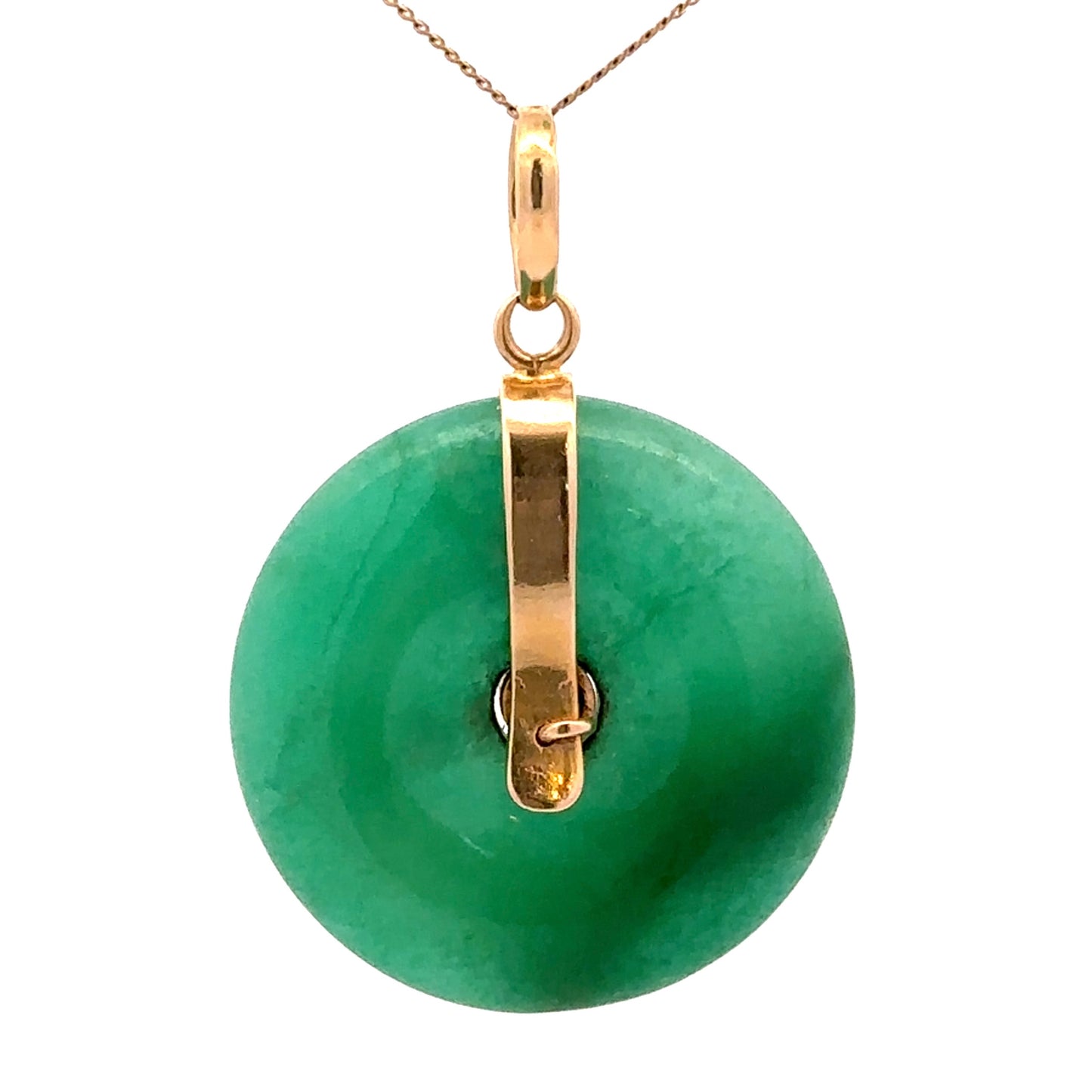 18Ct Yellow Gold Natural Jadeite and 0.17Ct TW Diamond Pi Disc Pendant