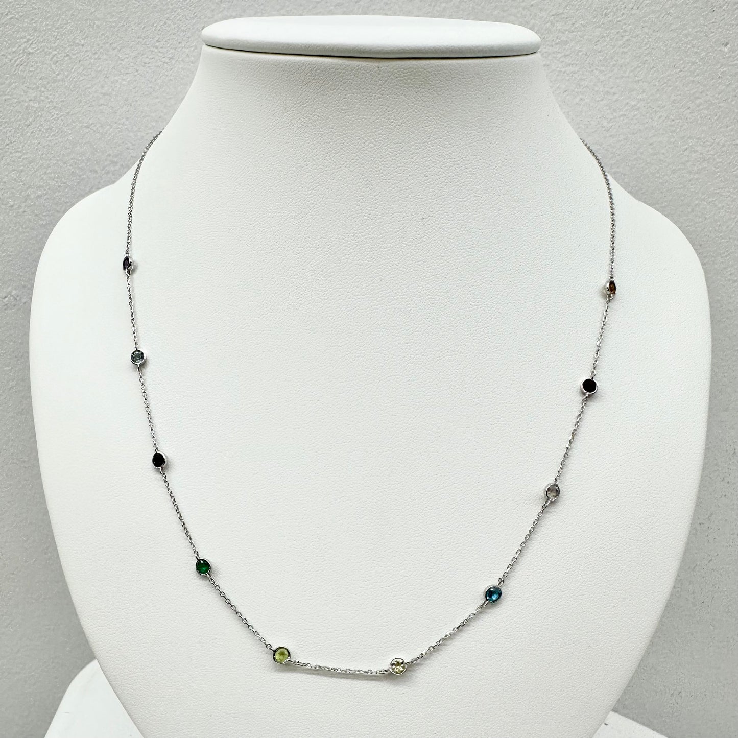 14Ct White Gold Multi-Gemstone Trace Necklace 50cm