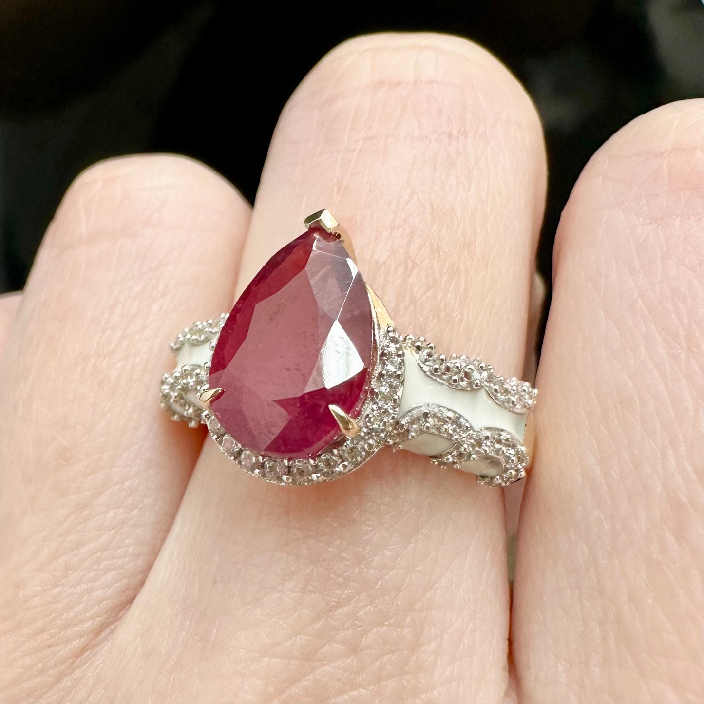 9Ct Yellow Gold Pink Tourmaline & Diamond Simulant Ring Sz N 1/2