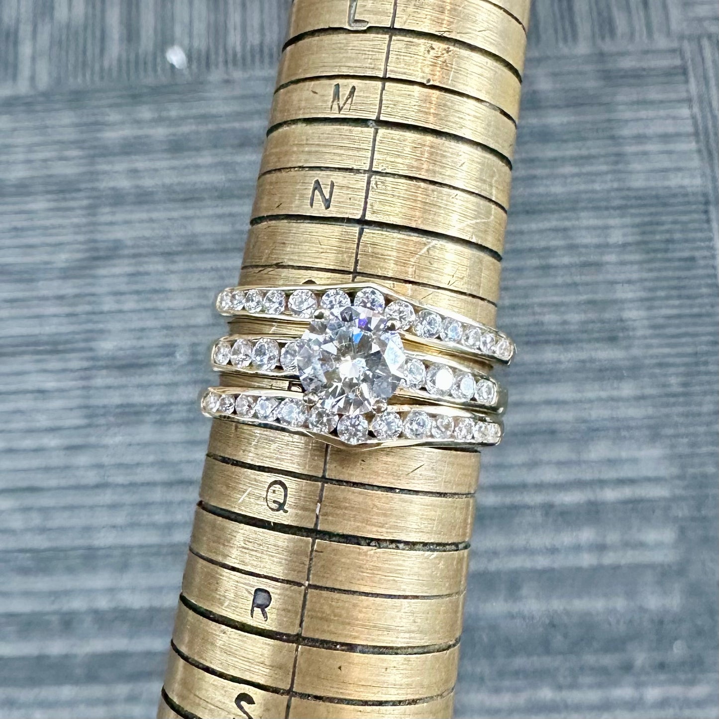 9Ct Yellow Gold 1.5 Carat TW Diamond Simulant Bridal Ring Set Sz O 1/2