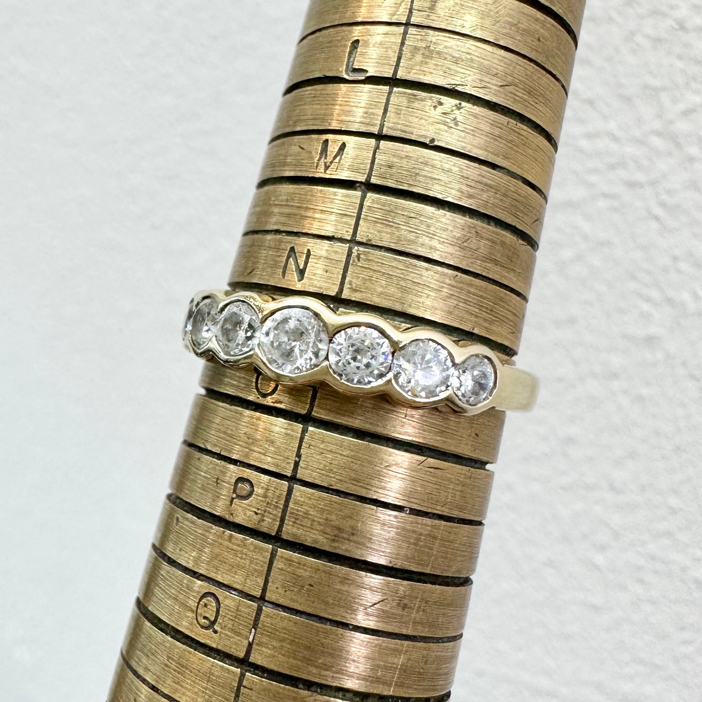 9Ct Yellow Gold .75Ct TW Diamond Simulant Graduating Band Ring Sz N 1/2