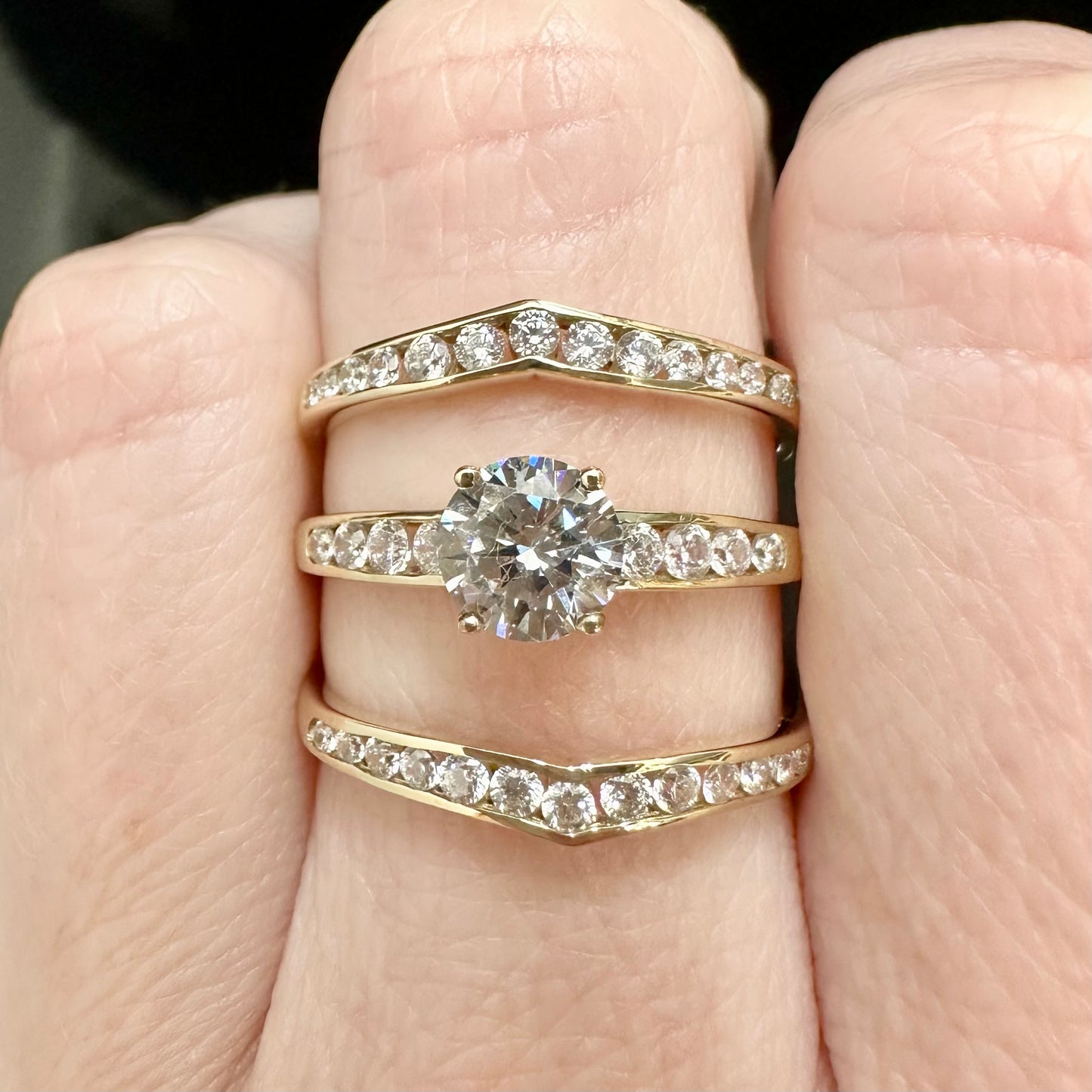 9Ct Yellow Gold 1.5 Carat TW Diamond Simulant Bridal Ring Set Sz O 1/2