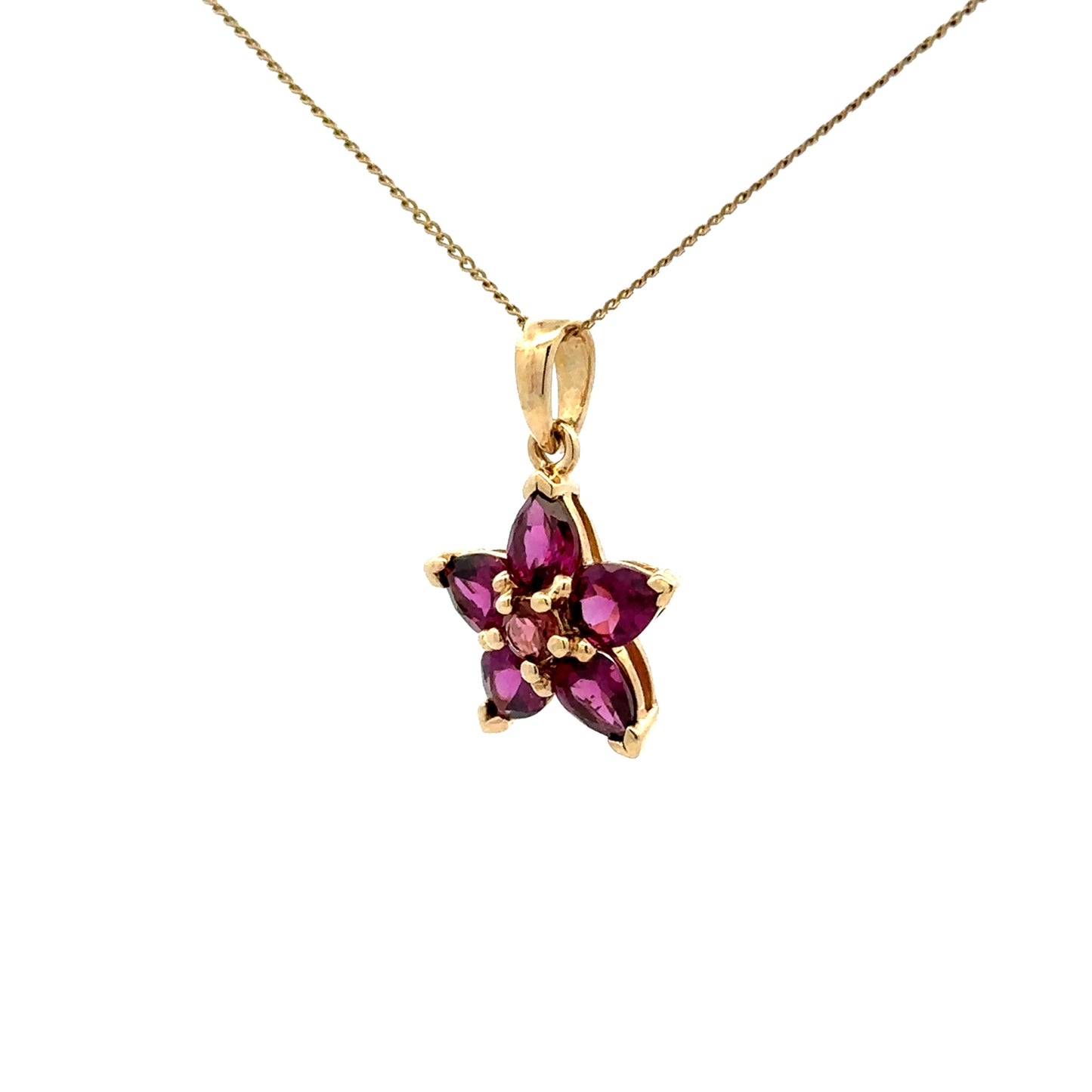 9Ct Yellow Gold Rhodolite Garnet & Pink Tourmaline Flower Pendant
