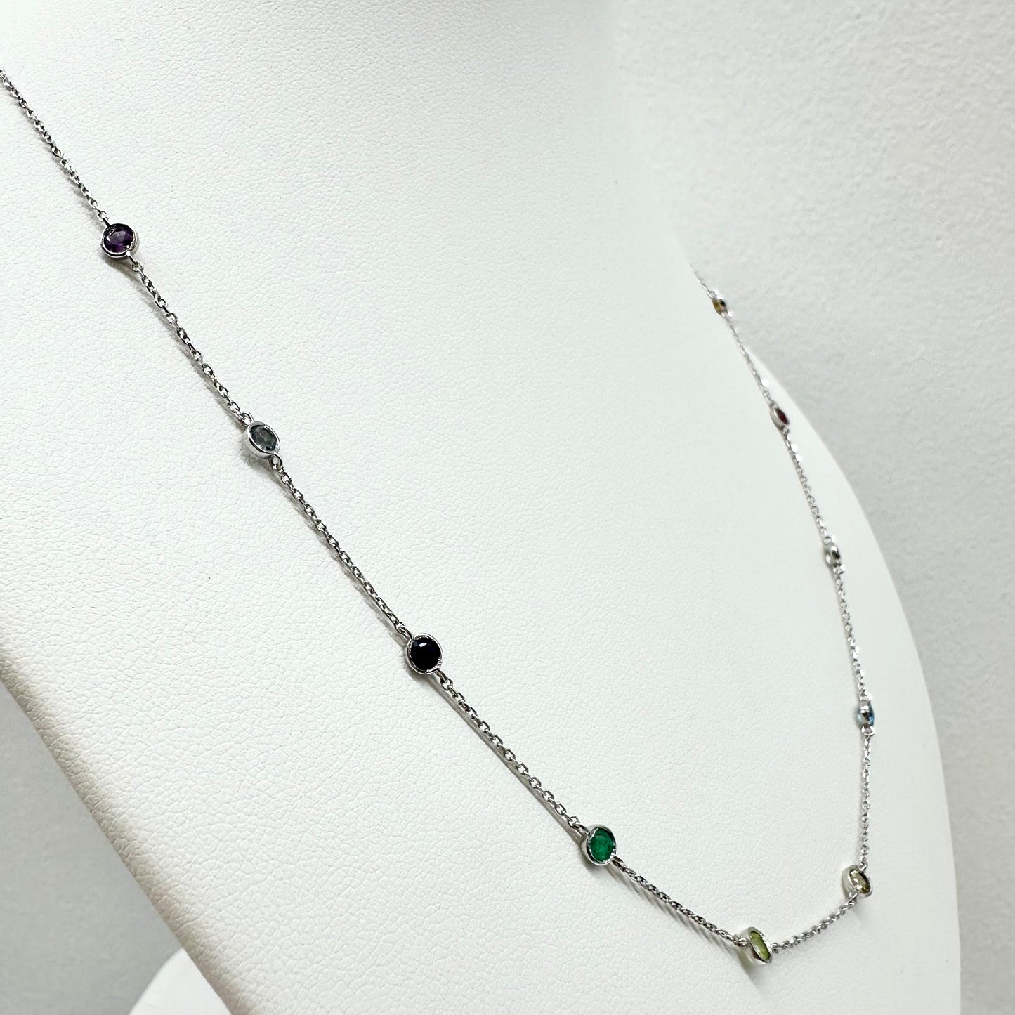 14Ct White Gold Multi-Gemstone Trace Necklace 50cm