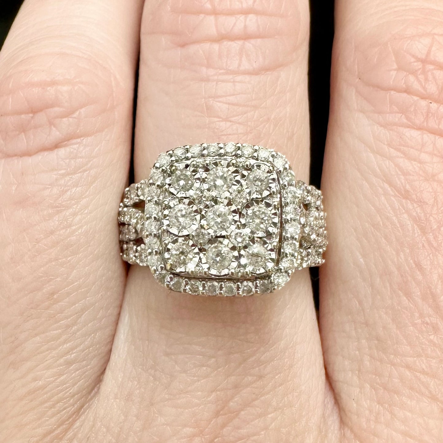 9Ct Yellow Gold 1.00Ct TW Diamond Cluster Ring Sz N