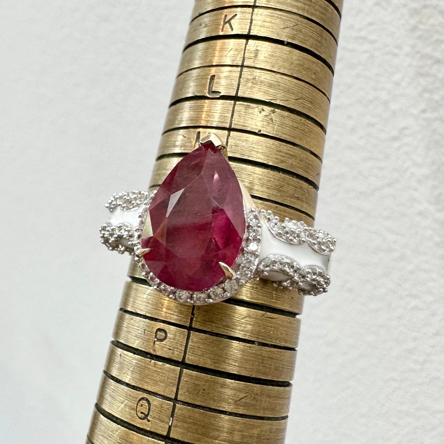 9Ct Yellow Gold Pink Tourmaline & Diamond Simulant Ring Sz N 1/2