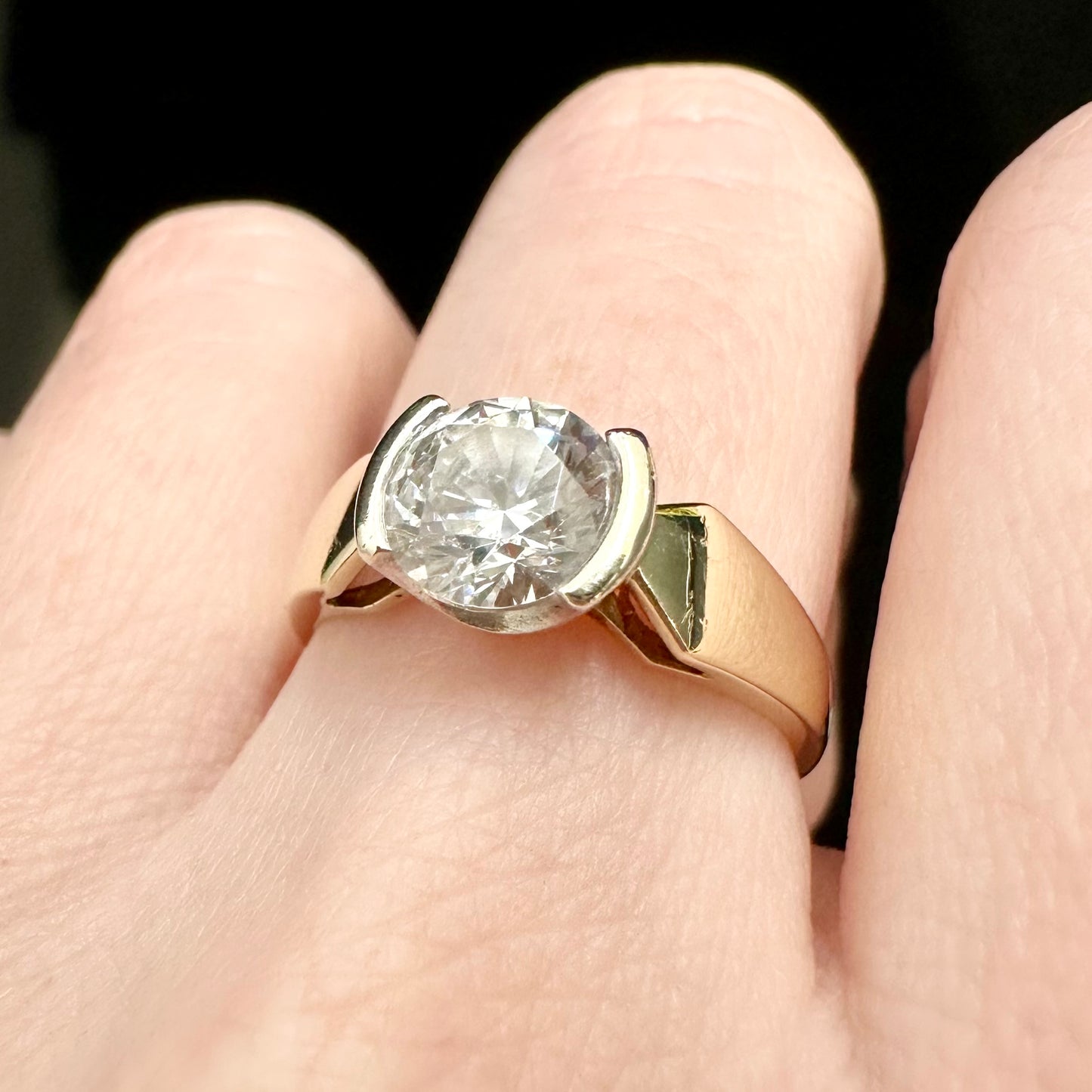 9Ct Two-Toned Gold 1.30Ct TW Diamond Simulant Solitaire Bezel Set Ring Sz N