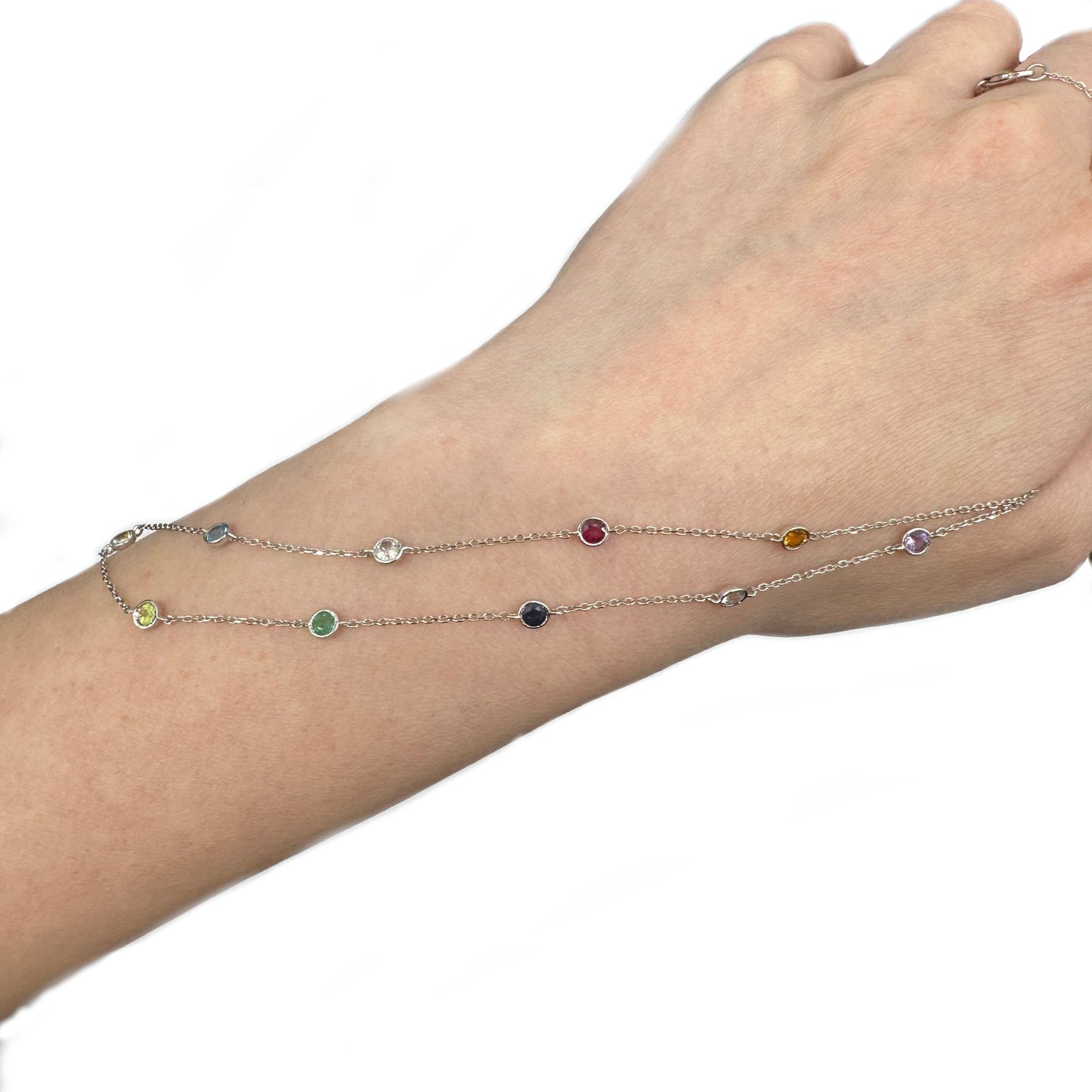 14Ct White Gold Multi-Gemstone Trace Necklace 50cm