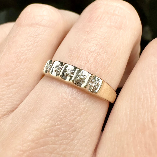 10Ct Two-Tone Gold .015 TW Diamond Set Band Ring Sz N 1/2