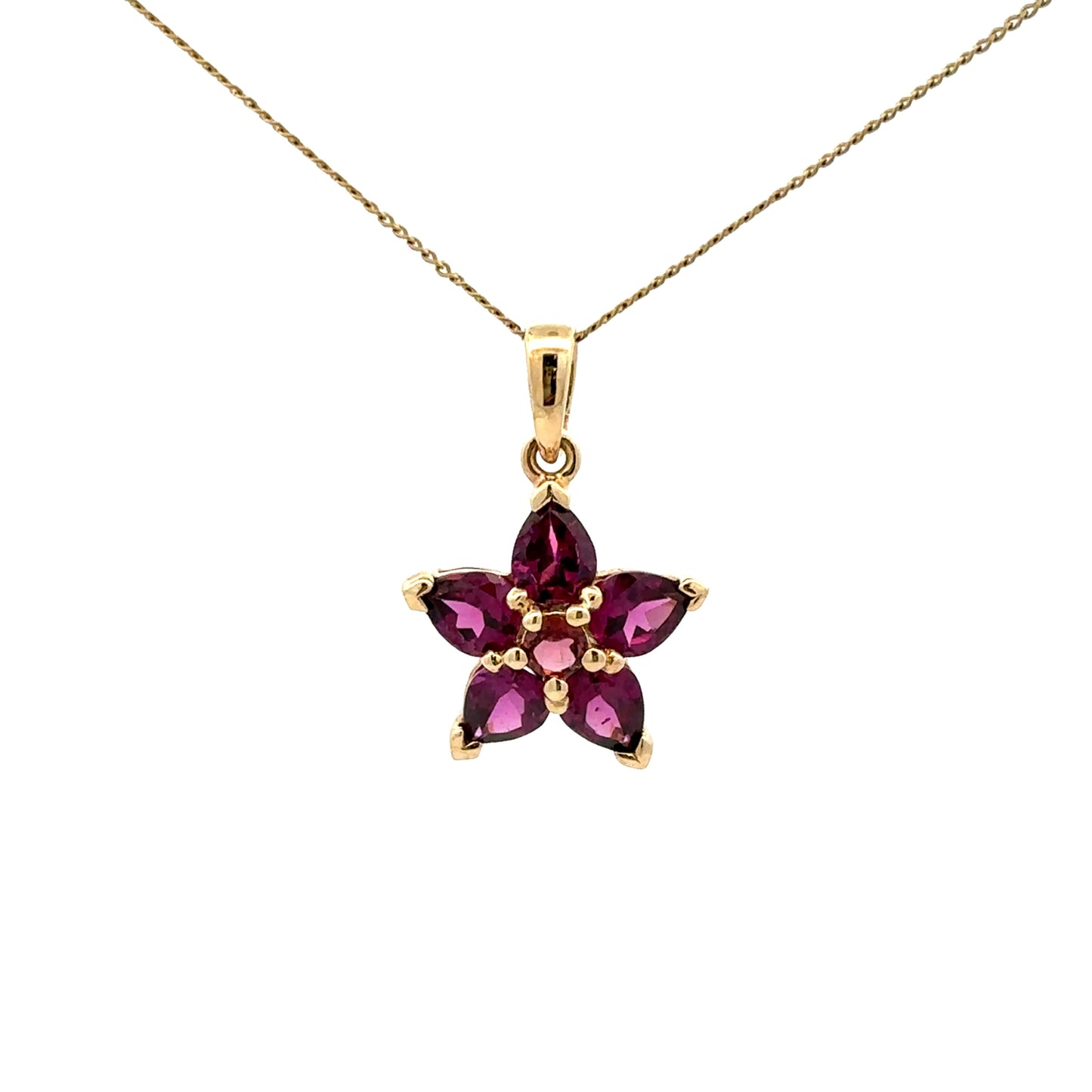 9Ct Yellow Gold Rhodolite Garnet & Pink Tourmaline Flower Pendant