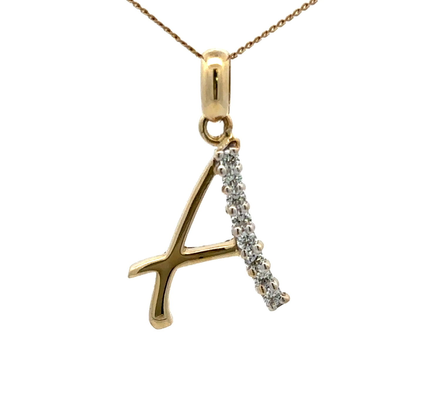 9Ct Yellow Gold Diamond Simulant 'A' Initial Pendant