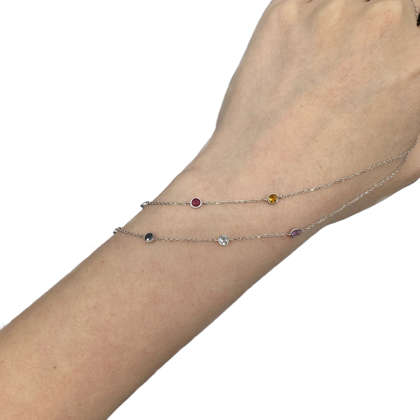 14Ct White Gold Multi-Gemstone Trace Necklace 50cm