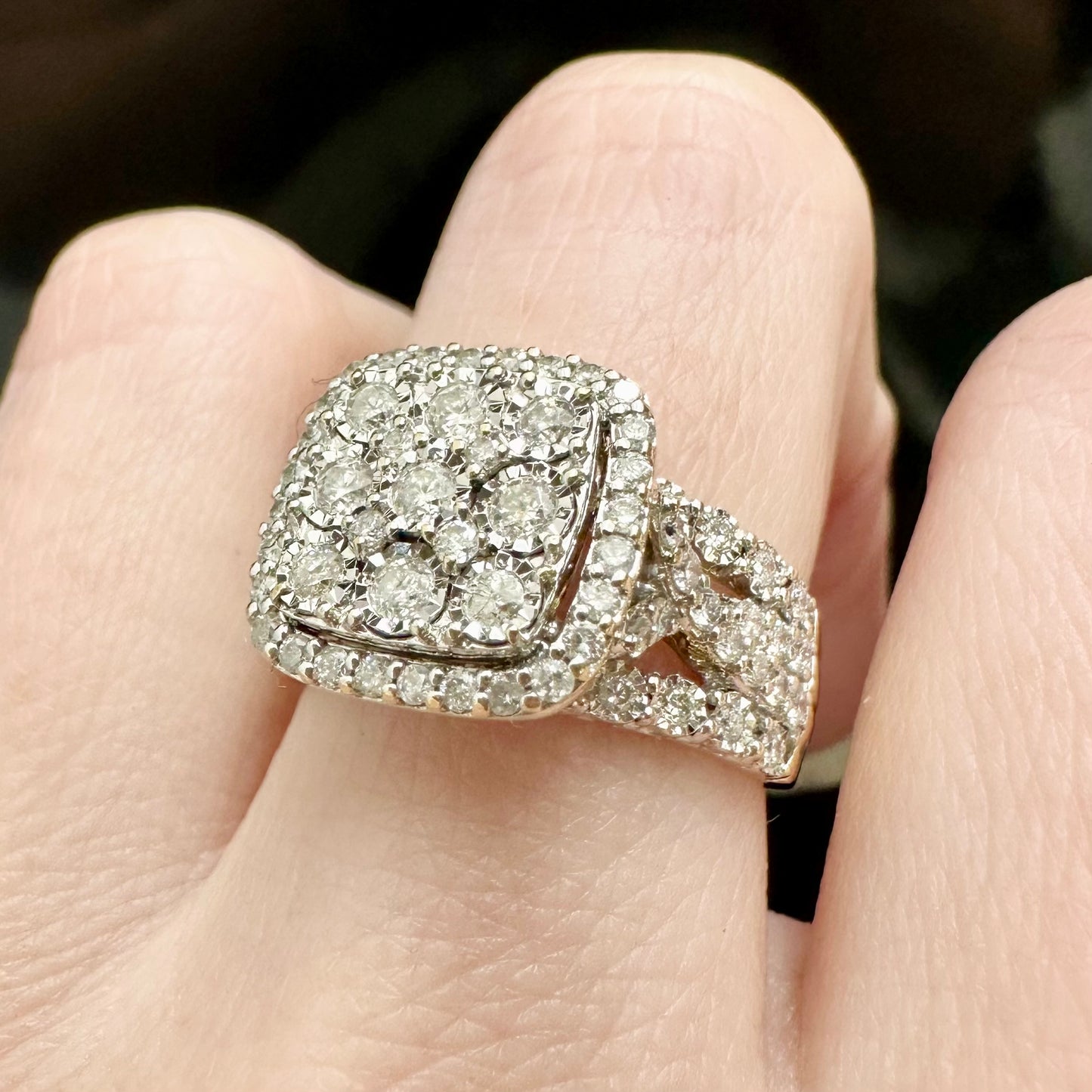 9Ct Yellow Gold 1.00Ct TW Diamond Cluster Ring Sz N