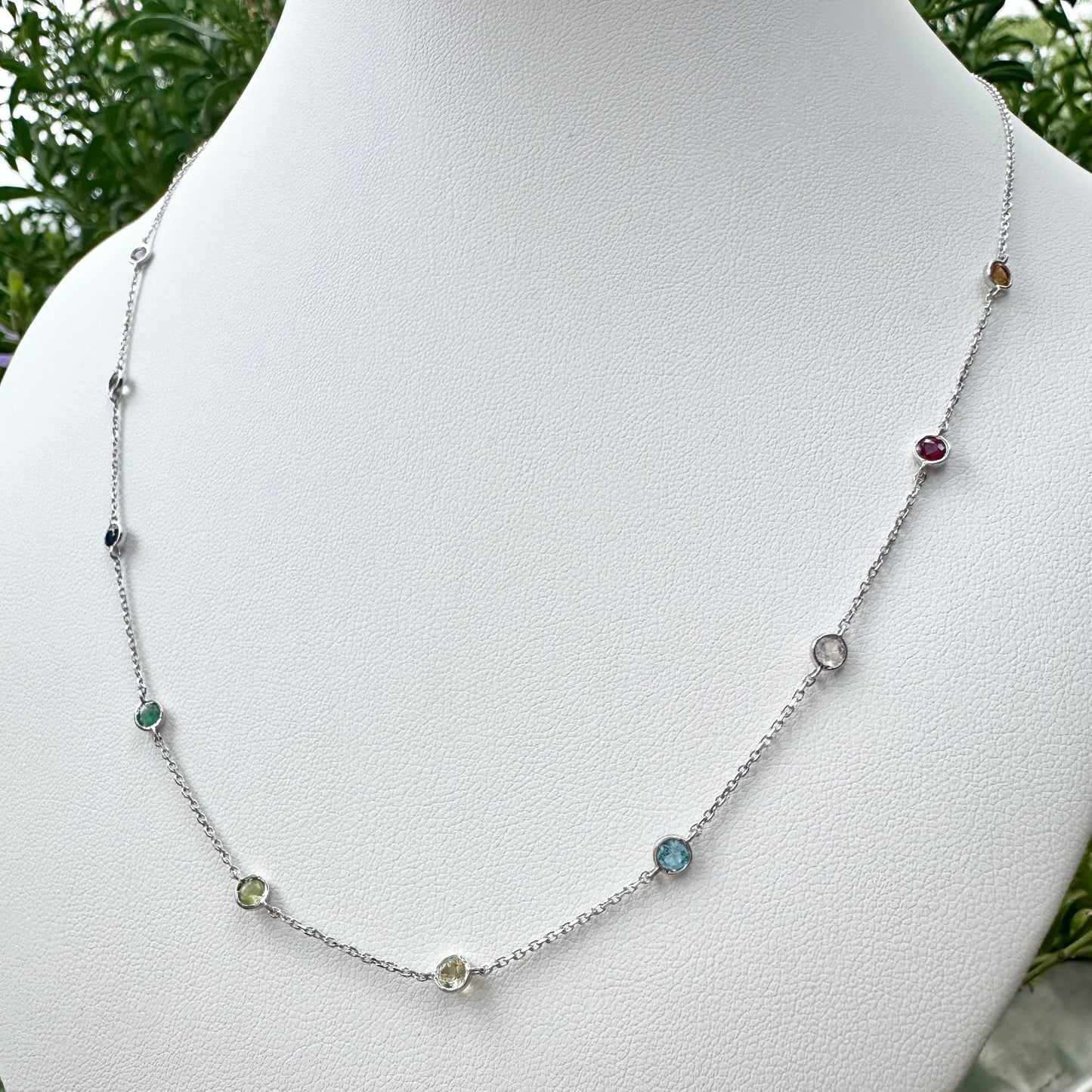 14Ct White Gold Multi-Gemstone Trace Necklace 50cm