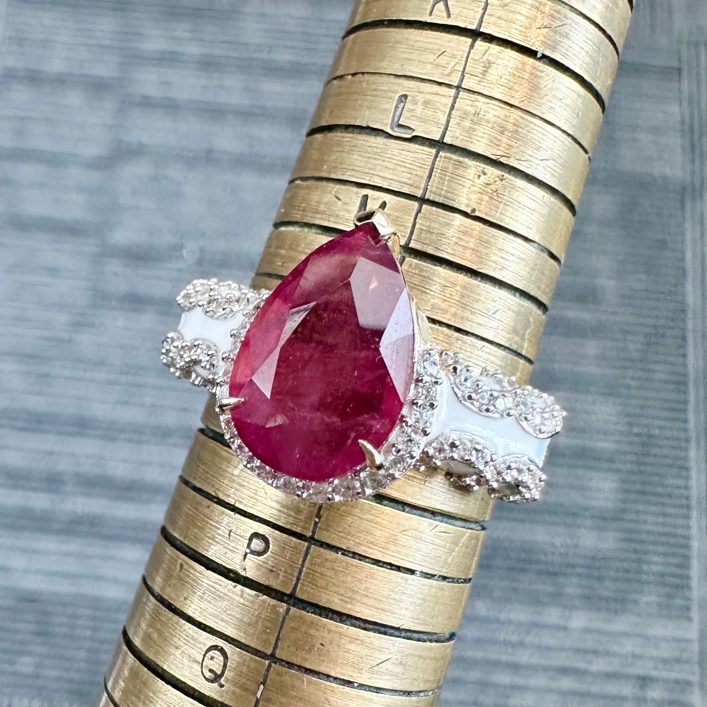 9Ct Yellow Gold Pink Tourmaline & Diamond Simulant Ring Sz N 1/2