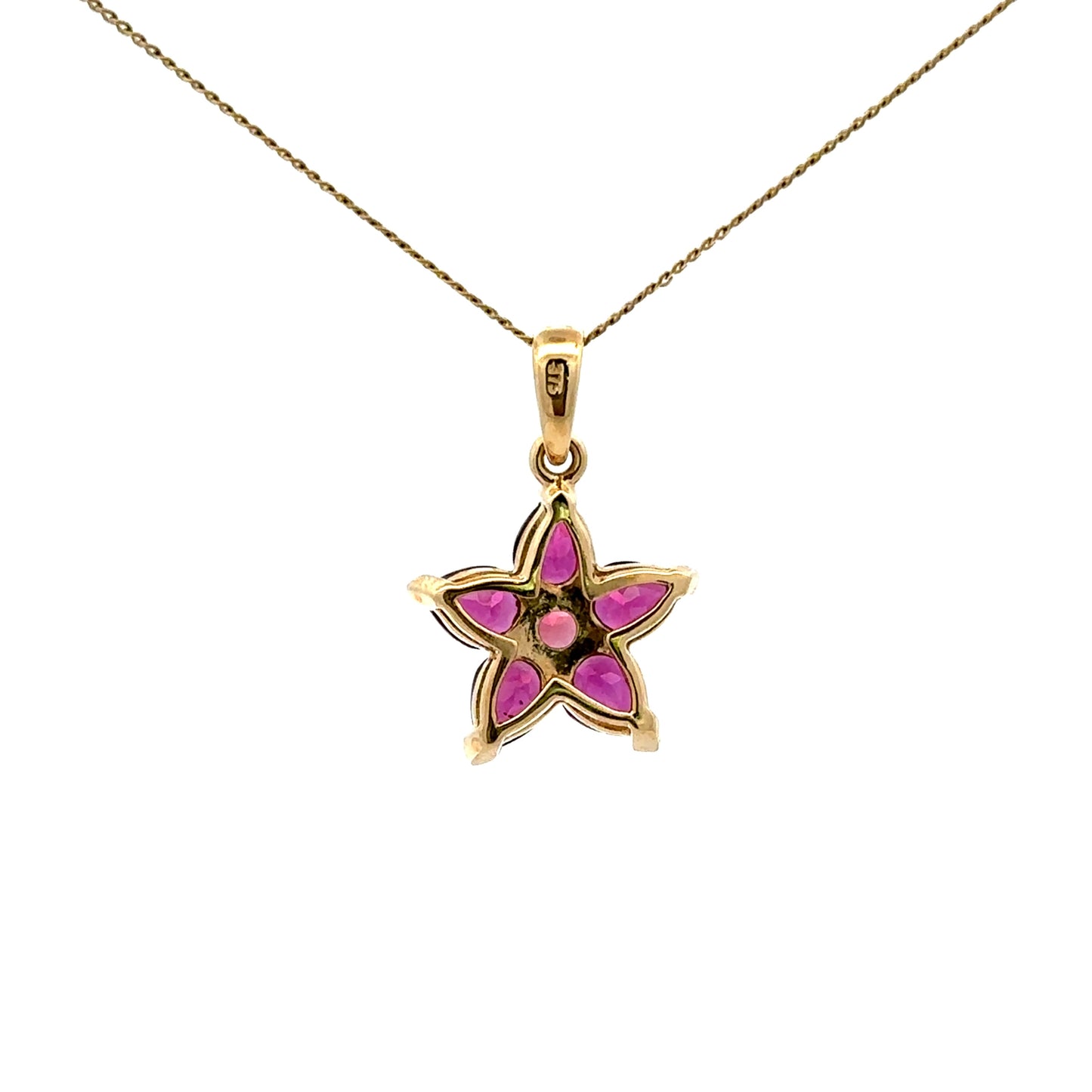 9Ct Yellow Gold Rhodolite Garnet & Pink Tourmaline Flower Pendant