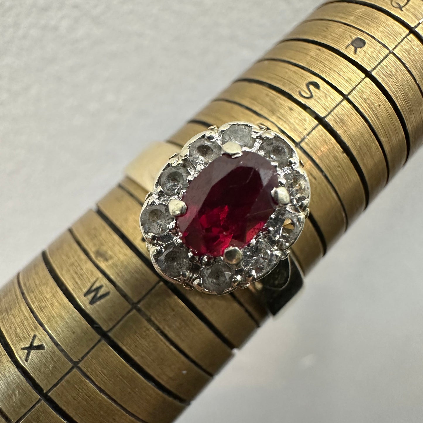 9Ct Yellow Gold Created Ruby With CZ Halo