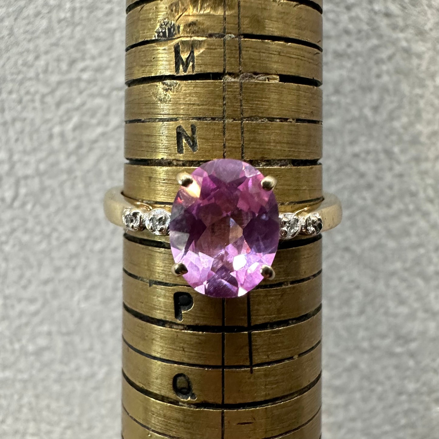 9Ct Yellow Gold Pink Gemstone Ring With Diamonds