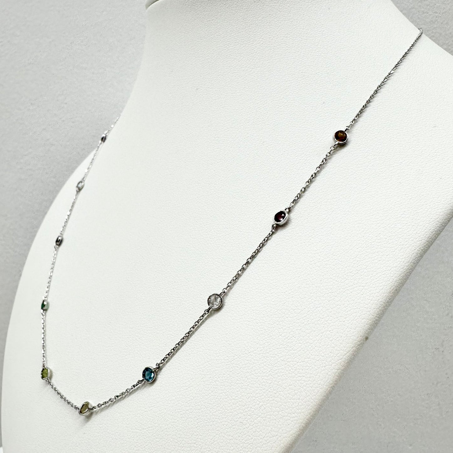 14Ct White Gold Multi-Gemstone Trace Necklace 50cm