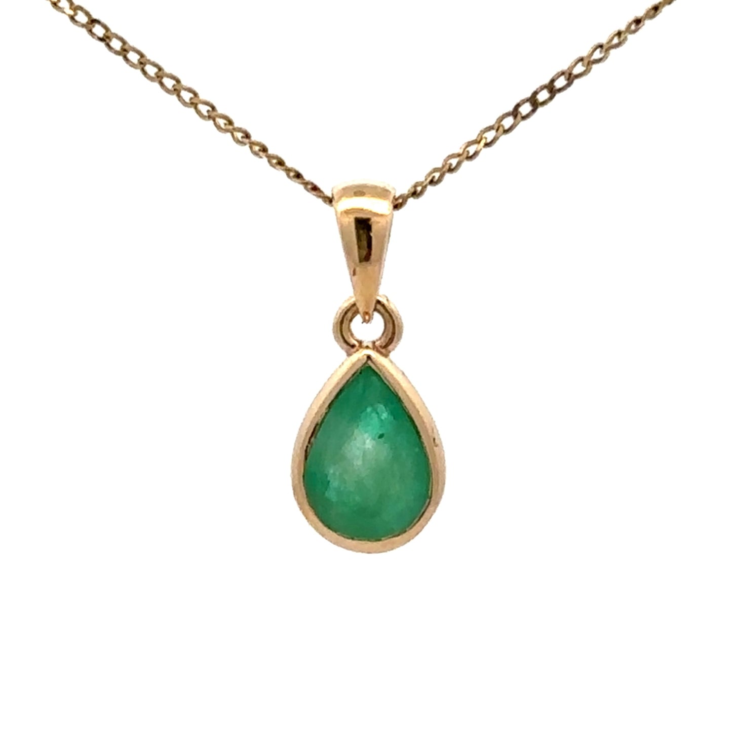 9Ct Yellow Gold Bezel Set Teardrop Emerald Pendant