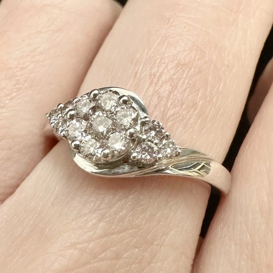 9Ct White Gold .42 Carat TW Pink Diamond Cluster Ring Sz N