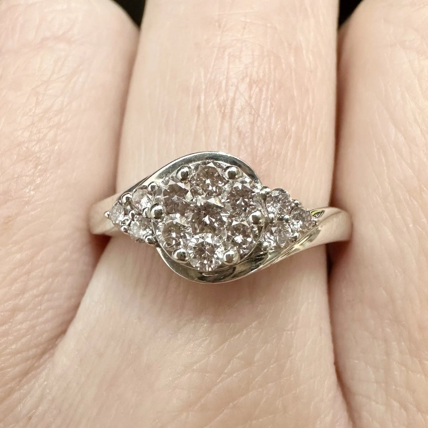 9Ct White Gold .42 Carat TW Pink Diamond Cluster Ring Sz N