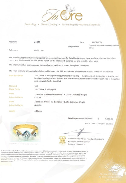 18Ct Two-Toned Gold .62 Carat TW Diamond Trilogy Dress Ring