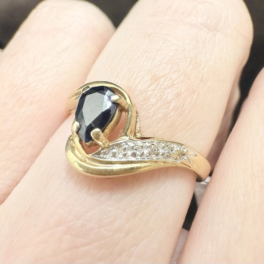 9Ct Yellow Gold Sapphire & Diamond Accent Ring Sz N