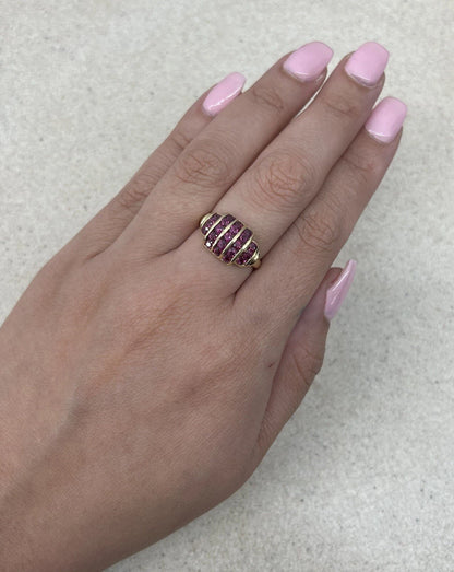 14Ct Yellow Gold Vintage Rhodolite Garnet Ring Sz P 1/2