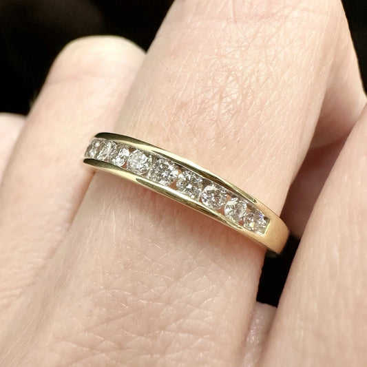 14Ct Yellow Gold .38 Carat TW Diamond Half Eternity Band Ring Sz O