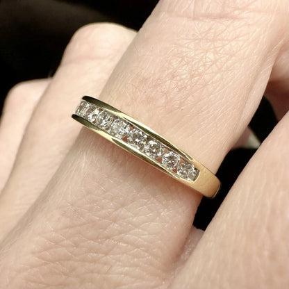 14Ct Yellow Gold .38 Carat TW Diamond Half Eternity Band Ring Sz O