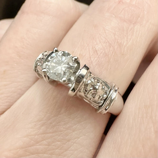 14Ct White Gold Embossed .50 Carat TW Diamond Ring Sz M WITH VAL