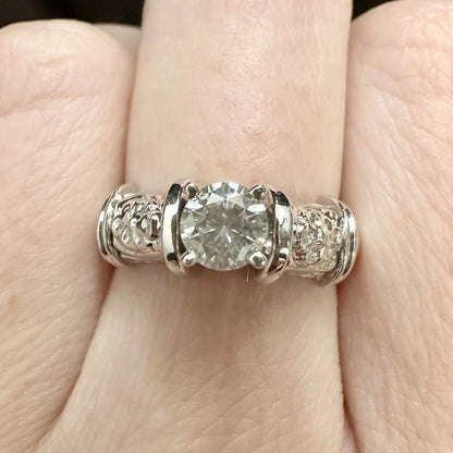 14Ct White Gold Embossed .50 Carat TW Diamond Ring Sz M WITH VAL