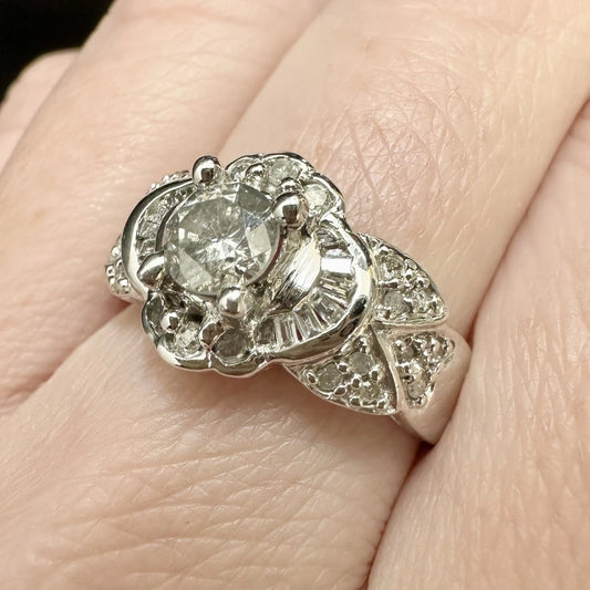 14Ct White Gold Diamond Art Deco Ring