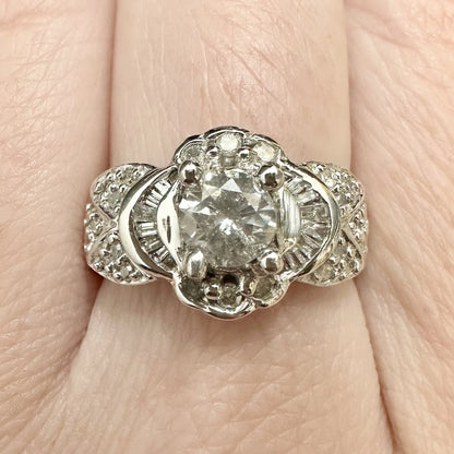 14Ct White Gold Diamond Art Deco Ring