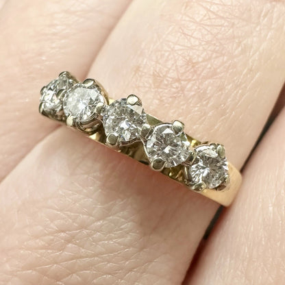 18Ct Yellow Gold Vintage .50Ct TW Diamond Raised Half Eternity Band Sz N 1/2