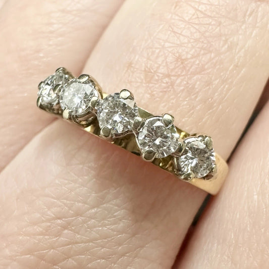 18Ct Yellow Gold Vintage .50Ct TW Diamond Raised Half Eternity Band Sz N 1/2