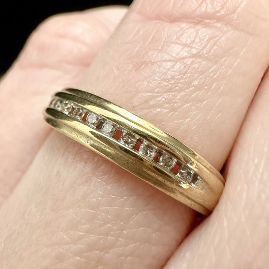 9Ct Two-Tone Gold Channel Set .10 Ct TW Diamond Band Sz J 1/2