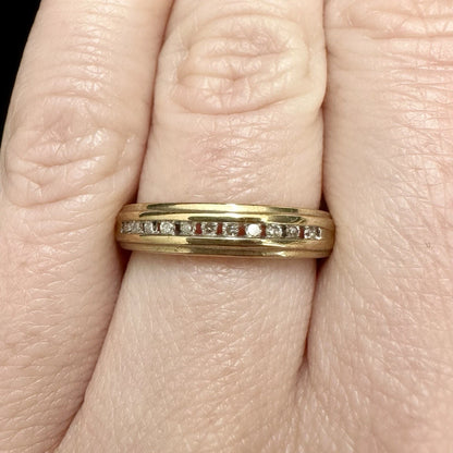 9Ct Two-Tone Gold Channel Set .10 Ct TW Diamond Band Sz J 1/2