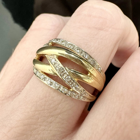 9Ct Yellow Gold .25 Carat TW Diamond Crossover Band - Sz P 1/2