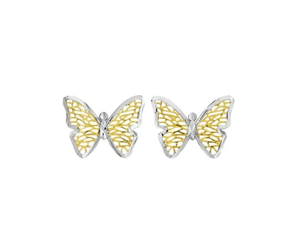 9Ct Two-Toned Gold Filigree Butterfly Stud Earrings