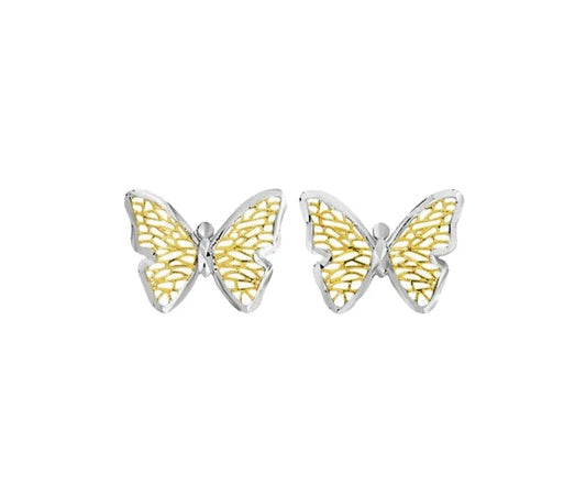 9Ct Two-Toned Gold Filigree Butterfly Stud Earrings