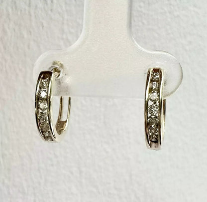 10Ct Yellow Gold 11mmx2.75mm 0.25 Carat TW Diamond Huggie Hoop Earrings
