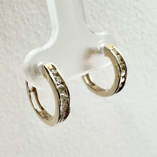 10Ct Yellow Gold 11mmx2.75mm 0.25 Carat TW Diamond Huggie Hoop Earrings